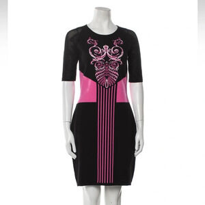 Gianni Versace Collection knit mesh detail bodycon dress pink & black 48